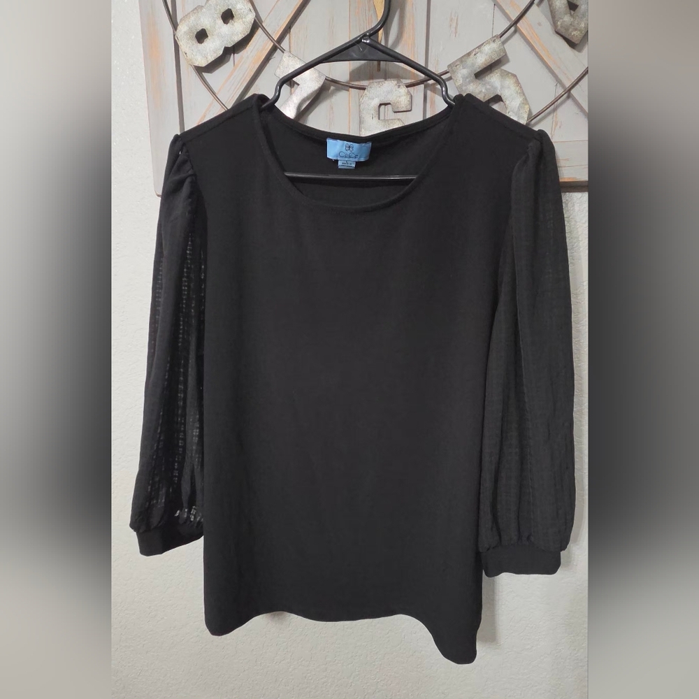 Chiffon Sleeve Black Dress Top - Cato